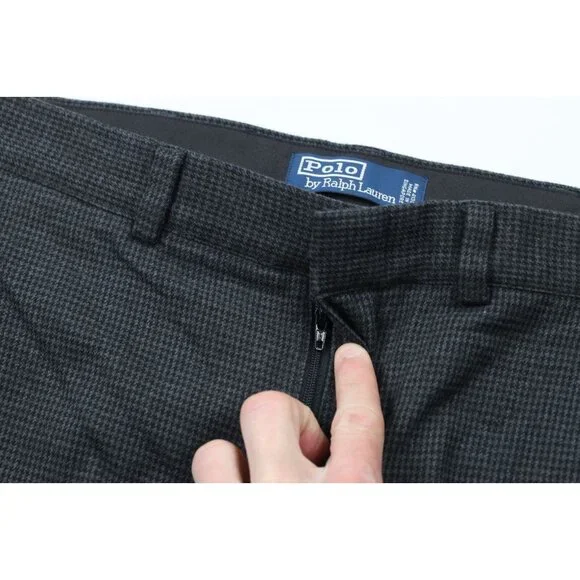 Vintage 90s Ralph Lauren Mens 34x32 Wool Blend Houndstooth Wide Leg Chino Pants